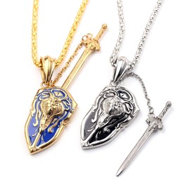 Viking Lion Shield Pendant Necklace with 23.6' Chain, Cool Totem Amulet, Gothic Black