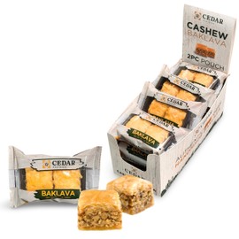 Cedar Pastries Cashew Baklava 2-Pack Squares – Mediterranean Phyllo Nut Dessert Snack – Individually Wrapped On-The-Go Treats – Bulk Master Box (12 Packs)