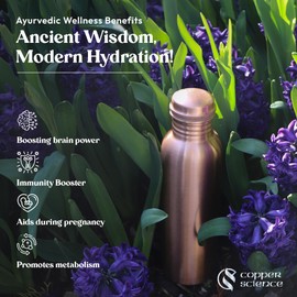 Copper Science Pure Copper Water Bottle – 34Oz (1000 ml) – Handcrafted Smooth Finish Design, Leak-Proof – 100% Pure Copper Ayurvedic Metal Water Bottle for Benefits & Wellness