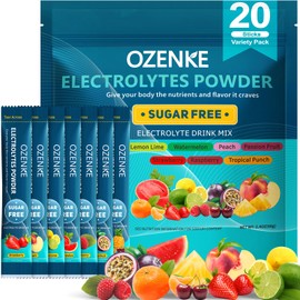 OZENKE Electrolytes Powder Packets, Hydration Packets, Electrolytes Powder No Sugar, Portable Electrolyte Drink Mix for Rapid Hydration, Sugar Free & Low Sodium | 0 Calorie | 7 Flavors | 20 Sticks