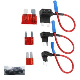 Fadbudss 6 Pcs Fuse Taps, 3 Types Piggy Back Fuses Small Mini Adding Circuit Adapter Car Fuse Tap, Low Profile Tap Adapter Blade Holder for Trucks Cars Boats with 12V 24V Universal 10A Wire Harness