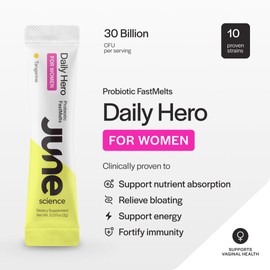 June Science Daily Hero for Women | Fast Melt Pre + Probiotic for Women - Tangerine Flavor, 30 Powder Sachets