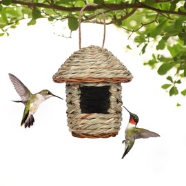 2 Pack Grass Bird Houses for Outside, Natural Grass Hand Woven Hummingbird Houses for Outside Hanging for Nesting, Wren Finch Birdhouse for Garden Patio Lawn Office Indoor Outdoor