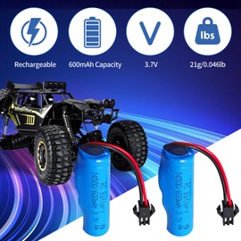 2 pack 3.7V 600mAh（3.7V 500mAh upgrade) Li-ion Rechargeable Battery SM-2P Plug with USB Charge Cable for Remote Control Car, RC Truck,RC boat.Tumbling Amphibious RC Car, Double Sided RC Stunt Car
