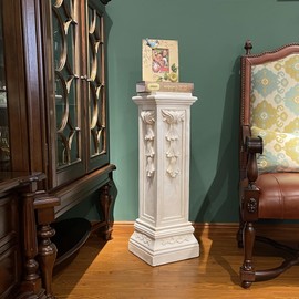 OUTOUR Greek Roman Square Pillar Magnesium Oxide Column with Stand Pedestal Holder Base for Wedding Tables, Indoor/Outdoor Patio and Garden Decor Large Size Pillar 35.8'' High,White