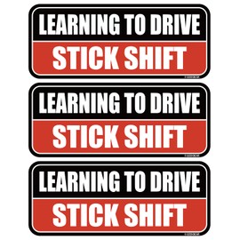 GEEKBEAR Learning to Drive Stick Shift Car Magnet - Colorful, Reflective, Weather-Resistant - Rectangular 8.7 x 3.5 in (Black/Red, 3 Pack)