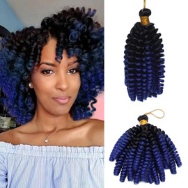S-noilite Jamaican Bounce Crochet Hair 6 inch,Jumpy Wand Curls Short Pre Looped Curly Crochet Braids Hair-Extension Synthetic for Black Women,1 pack 60g,Black to Dark Blue