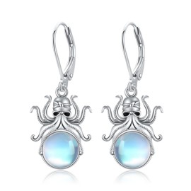 VENACOLY Kraken Ohrringe 925 Sterling Silber Mondstein Niedliche Tier Ohrringe Ozean Kraken Schmuckgeschenke für Frauen und Mädchen