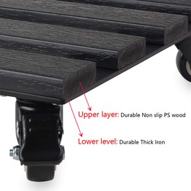 Heavy Duty Square Plant Flower Stand Pot Caddy for Indoor Outdoor, 300 Lbs Sturdy Design, Potted Holder Made of PS Wood and Iron- 12 x 12 Inch