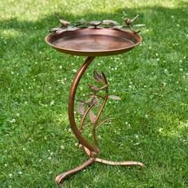 Zaer Ltd. Shallow Birdbath on Curved Branch Stand (Aged Copper Finish)