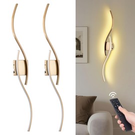 LUMLLSAJI Battery Operated Wall Sconces Set of 2 with Remote Control, Dimmable Battery Wireless Wall Lights 3000K-6000K, Sconces Wall Decor Set for Living Room, Bedroom, Hallway, 43.3 Inch (Gold)