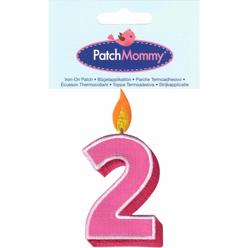 Pink Birthday Number 2 Iron On Patch, Iron On/Sew On