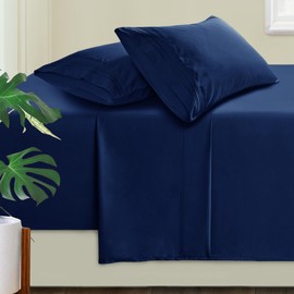 Manyshofu Extra Deep Pocket Queen Sheet Sets - Hotel Luxury 1800 Thread Count Sheets & Pillowcases - Microfiber Bedding Set up to 24" Mattress - Navy Blue Bed Sheets 18-24 Inch Deep Pockets - 4 Piece