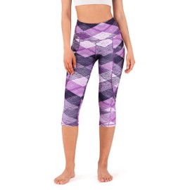 ODODOS Women's High Waisted Pattern Yoga Capri Leggings with Pockets, Tummy Control Non See Through Sports Athletic Workout Running Capris, SketchedChevron, Large