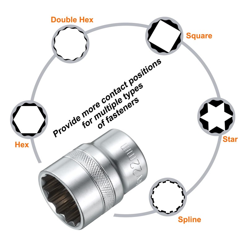 sourcing map 1/2" Drive by 22mm 12-Point Shallow Socket 38mm