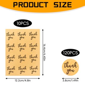 Lotsdonxia 10 Sheets Label, Round Say Thank You Kraft Paper Decorative Envelope Gift DIY Closure Label Stickers for Birthday, Wedding, Holiday and Party
