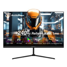 ArcticPro 24 inch Gaming Monitor 240Hz, FHD 1080p, IPS Panel, 1ms Response Time, Adaptive sync, PC Computer Monitor, 3-Sided Frameless, Ultra Slim, 120% sRGB, Bluelight Filter, HDMI & DP Ports,Black