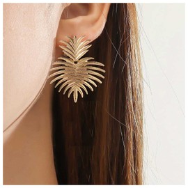 Inilbran Punk Exaggerated Leaf Drop Earrings Gold Palm Leaf Dangle Earrings Vintage Leaf Earrings Large Leaf Studs Earrings Jewelry for Women and Girls