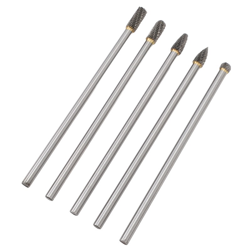 5pcs Rotary Tool Carbide Burr Set 150mm Double Grain Long