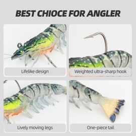 PROBITE Weighted King Prawn Soft Bait 3PCS - Slow-Sinking Biomimetic Shrimp Lure for Bass/Walleye/Seabass in Fresh & Saltwater（Mixed Colors）