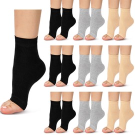 Cuffbow 9 Pairs Toeless Socks for Women Cotton Pedicure Socks Flip Flop Open Toe Socks Women, Black Gray Pale Yellow, One Size