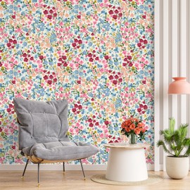 VEELIKE Meadows Floral Peel and Stick Wallpaper Vintage Floral Wallpaper Mural for Bedroom Bathroom 17.7''x118'' Prepasted Floral Removable Wallpaper Floral Contact Paper for Cabinets Drawers Walls