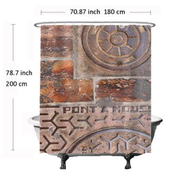Ulticool - Shower Curtain - Industrial Rust Metal - 180 x 200 cm - Bathroom Curtain - Washable - Mould-proof - with 12 Rings White - Orange Brown