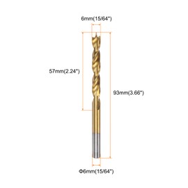 HARFINGTON 8pcs Brad Point Drill Bits 6mm(15/64") Dia HSS4241 Straight Round Shank Metric Brad Point Spiral Twist Drill Bits for Carpenter Woodworking Plastic Rubber, Golden