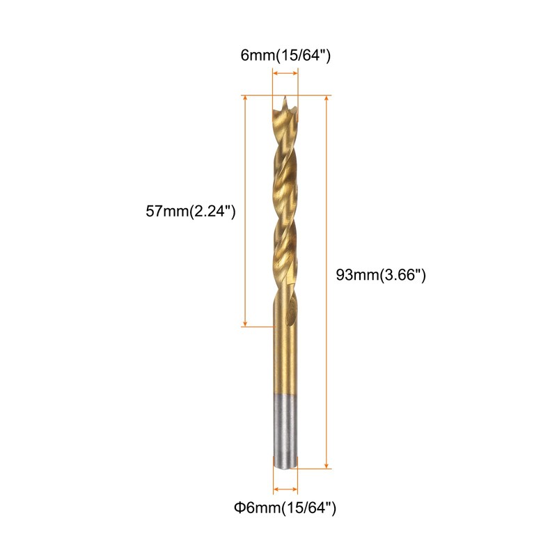 HARFINGTON 8pcs Brad Point Drill Bits 6mm(15/64") Dia HSS4241 Straight