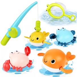 Diealles Shine Fishing Game Water Toy Children, 6 Pieces Bath Toy, Montessori Wind-Up Bath Toy, Pool Toy Children from 6 Months Baby