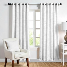 Mayfair Linen 3 Ply 96 inch White Linen Curtains 2 Panel Set - Bedroom Living Room Linen Curtains 96 Inches Long, Rod Pocket Back Tab, Soft, Textured Window Drapes Semi Sheer Light Filtering Panels