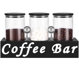 ZOMUIA Glass Coffee Containers Airtight Coffee Bean Storage Jars with Shelf, 3Pcs 44oz Coffee Station Organizer Coffee Canisters, Kitchen Food Storage Jars for Sugar, Candy, Oats, Nuts (BLACK)