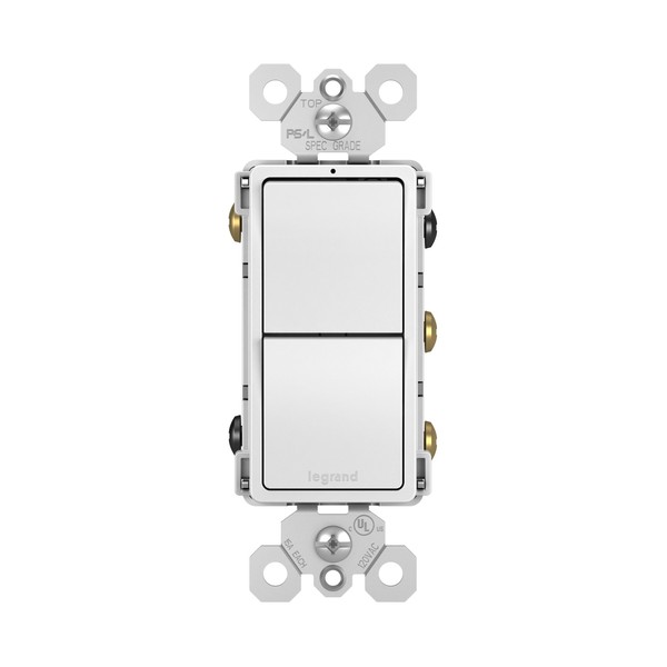 Legrand - Pass & Seymour Radiant Rocker Combination Outlet with Paddle Rocker Switches, 15 Amp Rocker Wall Switch, White Decorator Light Switch with 2 3-Way Switches, RCD33WCC6, 1 Count