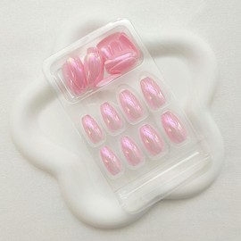 24 Pink Coffin Press on Nails Short Aurora Fake Nails Glossy Full Cover Nails Press ons Summer Artificial False Nails Short Cute Stick on Nails for Women