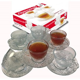Cup & Saucer Set Glass Tea Coffee Cup Glass Saucer 12 Piece Cup & Saucer Set Tea Party