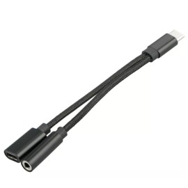 Unbranded Type C to 3.5 mm and Charger Headphone 2 in 1 Audio Jack USB C Cable Adapter  - Black