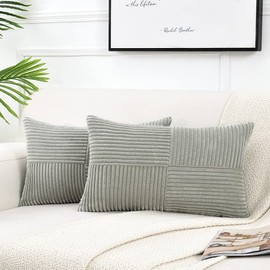 Fancy Homi Paquete de 2 fundas de almohada decorativas lumbares grises de 12 x 24 pulgadas para sala de estar, sofá, cama, decoración rústica de granja bohemia para el hogar, funda de cojín