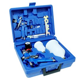 HVLP Air Gravity Spray Gun Set, Aflybltol 2 Pcs Sprayer Paint Gun Kit,1.4mm 600ml&0.8mm 125ml Automotive Paint Gun with Locking Air Pressure Regulator Gauge Paint Sprayer Gun for Car Painting(Blue)
