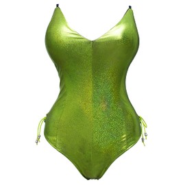 Womens Bunny Costume Girl Bodysuit Holographic Shining Suit Sparkle Costume Senpai Cosplay Bodysuit One Piece Stockings Set(XL Green)