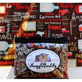 'NUGGLEBUDDY Microwavable Moist Heat & Aromatherapy Organic Rice Pack. "Travel Lovers" Fabric. SWEET LAVENDER Aromatherapy!