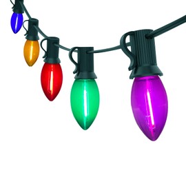 Romasaty C9 LED Multicolor Christmas Lights,25Ft Vintage Christmas Lights with 26 Clear Colorful LED Bulbs, Hanging Connectable Christmas String Lights for Patio Garden Holiday Home Christmas Decor