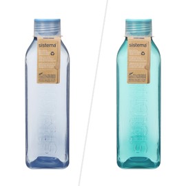 Sistema Ocean Bound Plastic Square Water Bottle 1 L | Reusable Water Bottle |BPA-Free, Made with Recycled Plastic | Seal Tight Lid | Easy Grip Sides | Teal OR Blue (Colour Not Selectable) | 1 Count