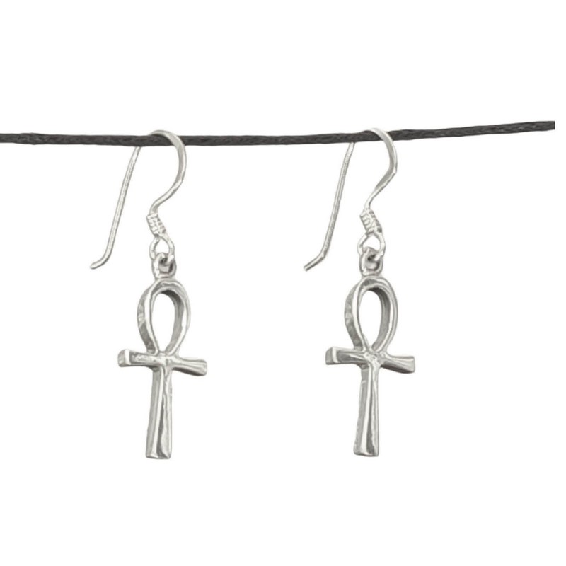 Ankh Earrings 925 Sterling Silver or 24, Silver