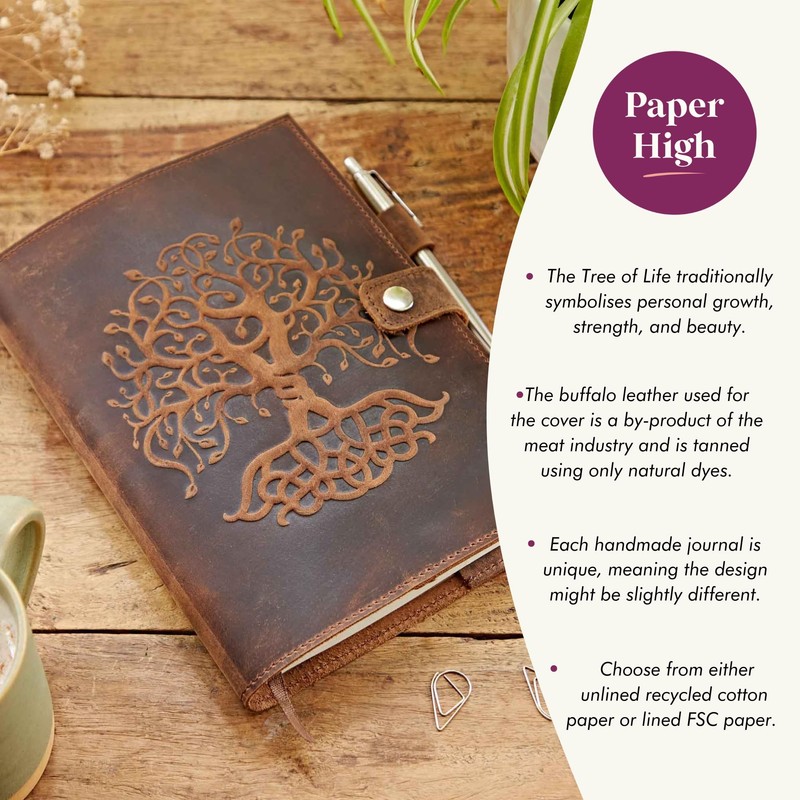 Embossed Tree of Life Genuine Buffalo Leather Refillable Journal -