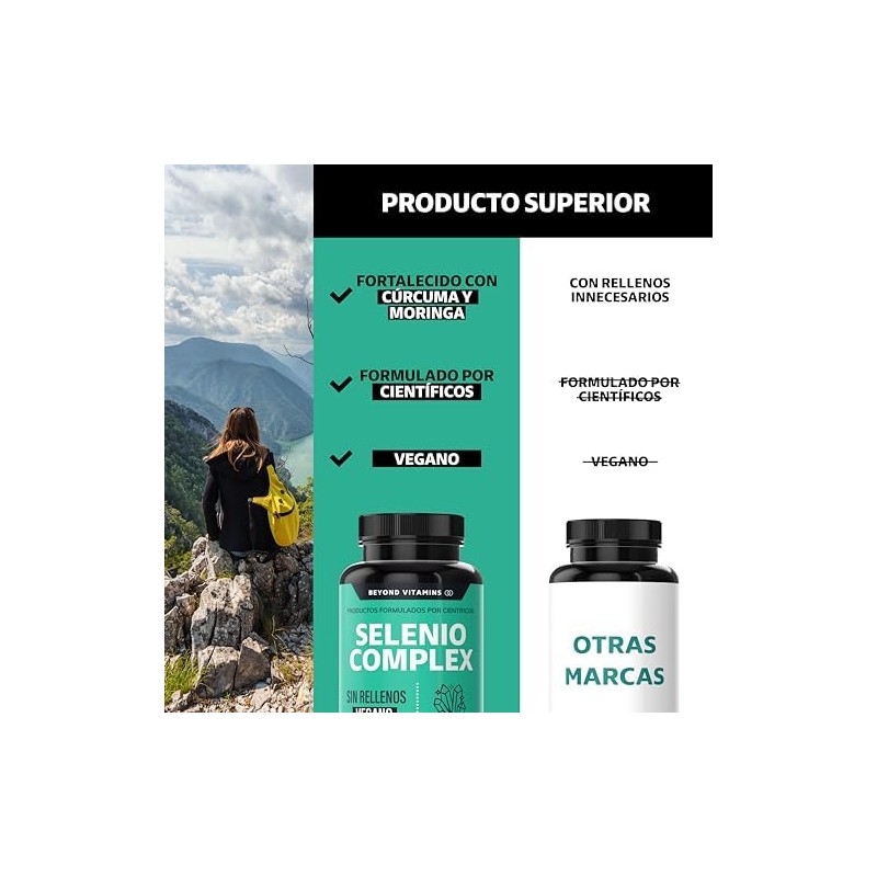 Selenio Seleniometionina 240mcg, con Vitamina E, Moringa y Raíz de