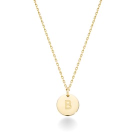Miabella 925 Sterling Silver or 18K Yellow Gold Over Silver Round Initial Pendant Necklace for Women 18 to 20 Inch Chain, Dainty Letter Necklace Made in Italy (B, yellow gold plated silver)