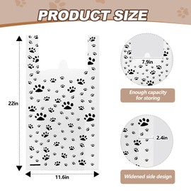 Kosiz 200 Pcs Plastic T Shirt Bags Disposable Print Dog Gift Bags with Handles Design Cat or Dog Paw Thank You Bags for Shopping Gift Merchandise Grocery Home Using, 22 x 11.6 Inches (Black)