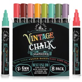 LANA & LUCA Liquid Chalk Markers for Blackboards - Wet Erase Marker Pens - Chalk Markers for Chalkboards Signs, Windows, Blackboard, Glass - 6mm Reversible Tip (8 Pack) - Vintage Colors Multicolor