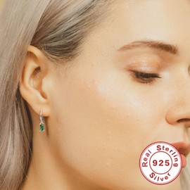 Dainty Huggie Hoop Earrings with Baguette Cubic Zirconia Dangle & Small Hoop Earring for Women Girls, 18K Gold Plated 925 Sterling Silver Lightweight Minimalist Jewelry Gift Set for Her, Sterling