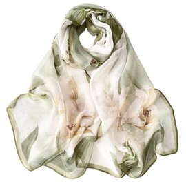 Pokeedioty Fashion Scarfs for Women Lightweight breathable Floral Pattern Sheer Scarfs Sun-proof Shawls Wraps (Lily green)